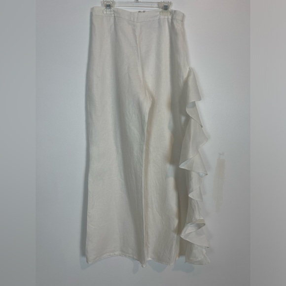 Alexis white high rise ruffled wide legs pants back zip linen blend size M - Picture 1 of 7